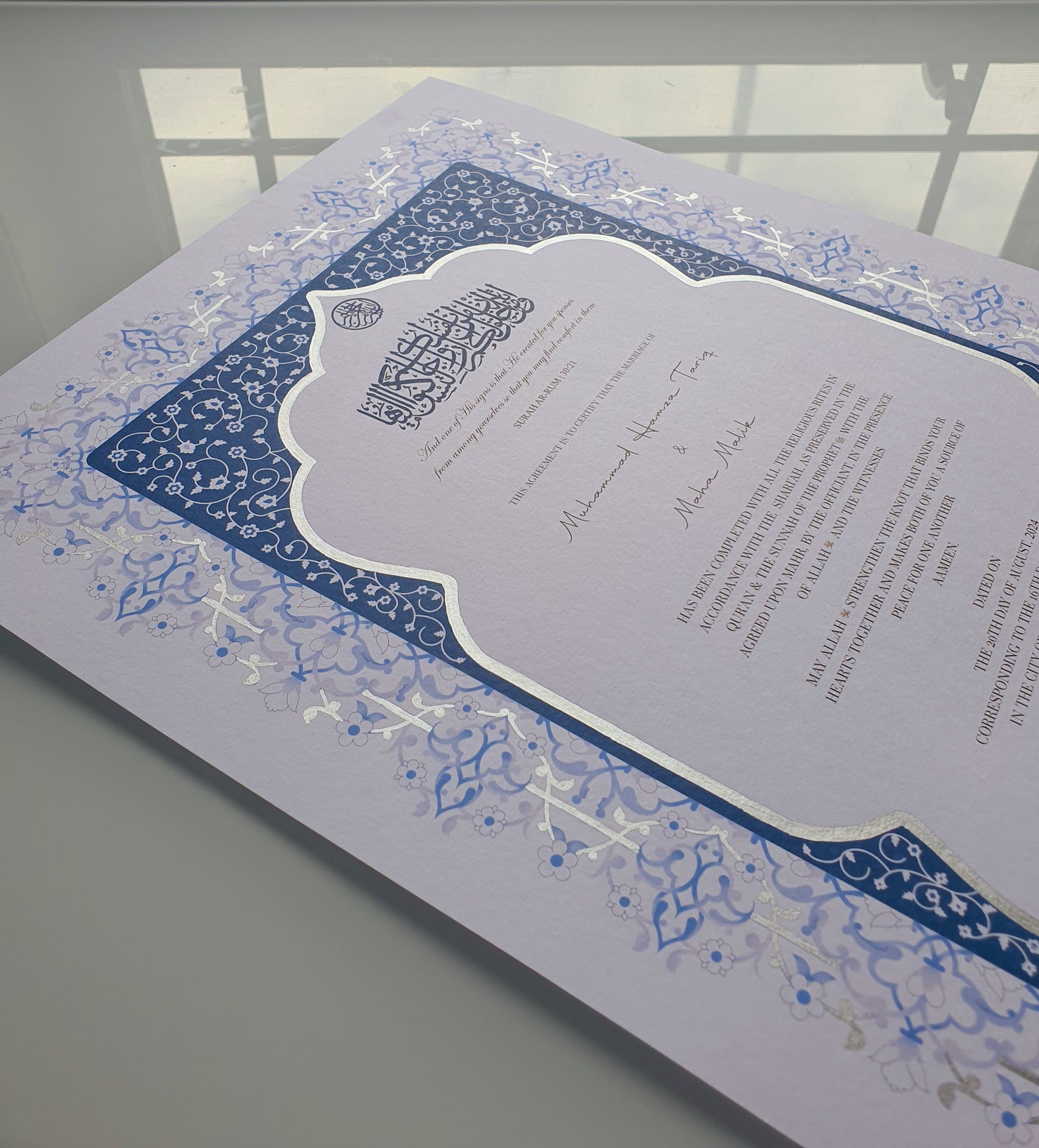 Wa'd - Silver Navy Embellished Nikah Certificate