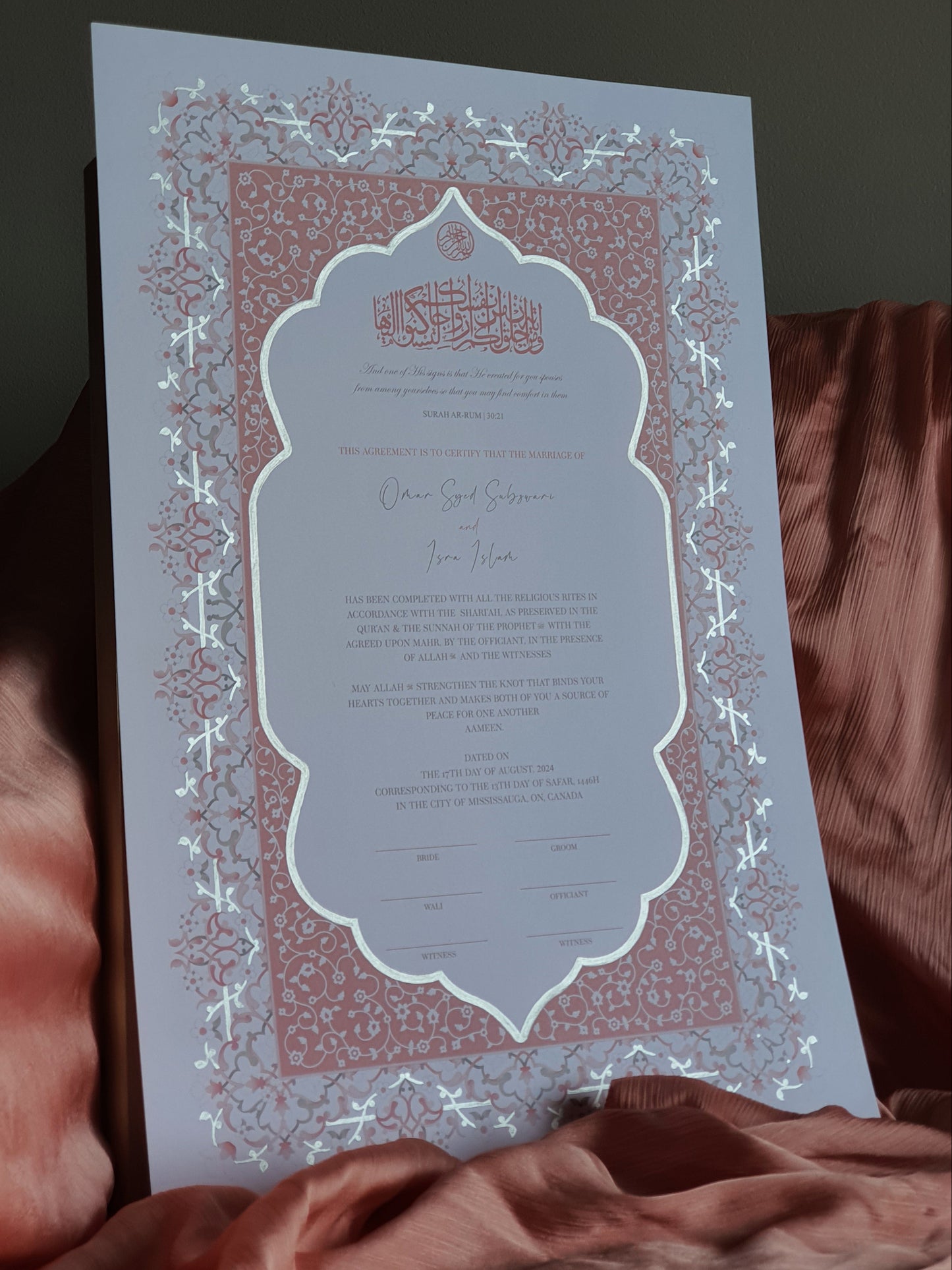Wa'd - Silver Blush Embellished Nikah Certificate