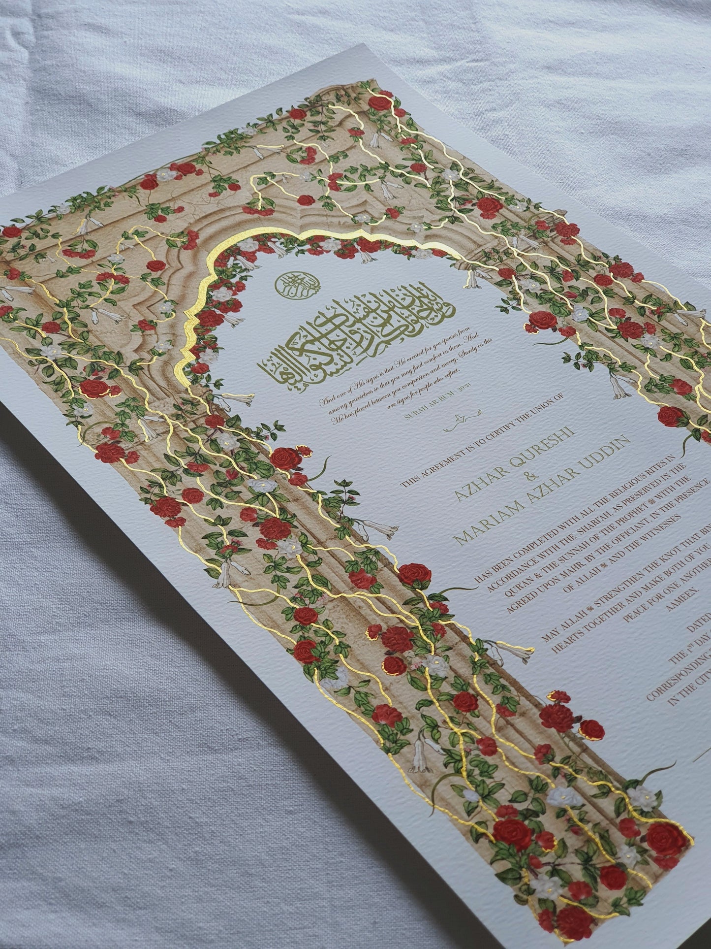 Scarlet Bloom - Gold Embellished Nikah Certificate