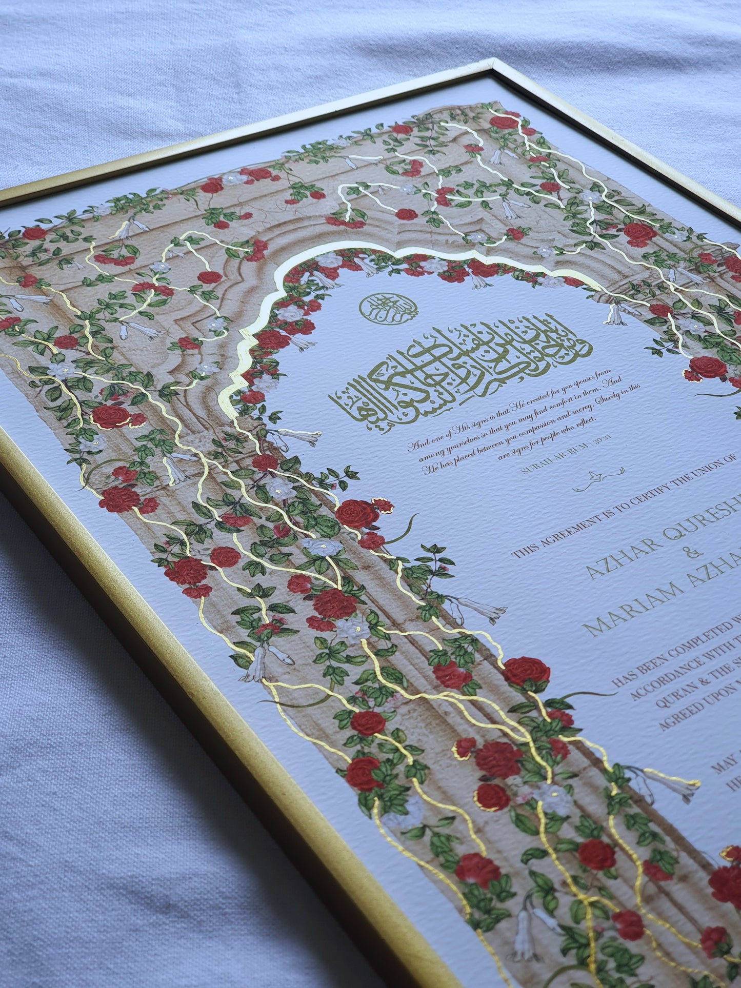 Scarlet Bloom - Gold Embellished Nikah Certificate