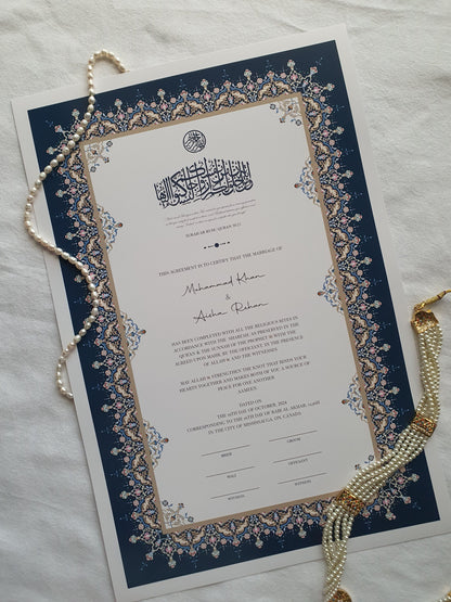 Amira - Midnight Blue Nikah Certificate