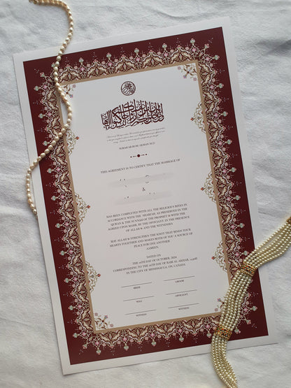 Amira - Burgundy Nikah Certificate