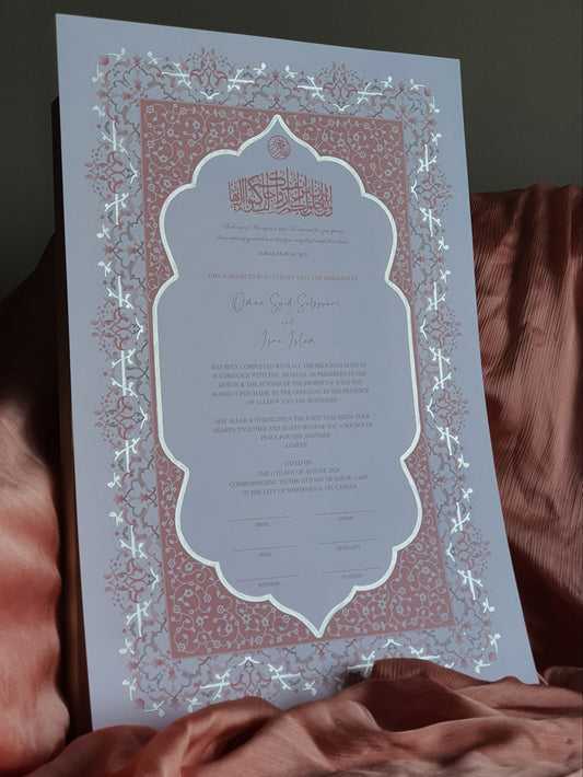 Wa'd - Silver Blush Embellished Nikah Certificate