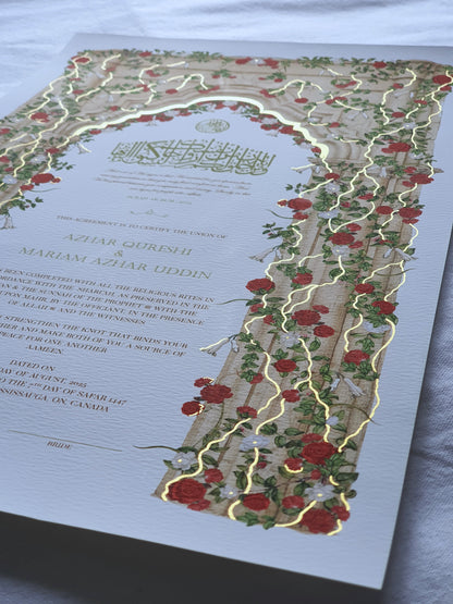 Scarlet Bloom - Gold Embellished Nikah Certificate