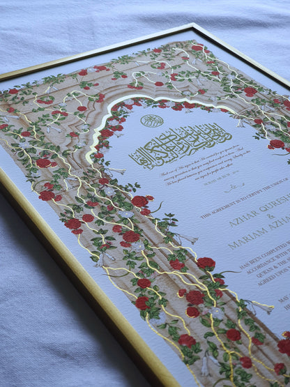 Scarlet Bloom - Gold Embellished Nikah Certificate