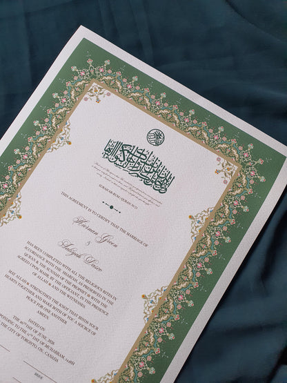 Amira - Mossy Green Nikah Certificate