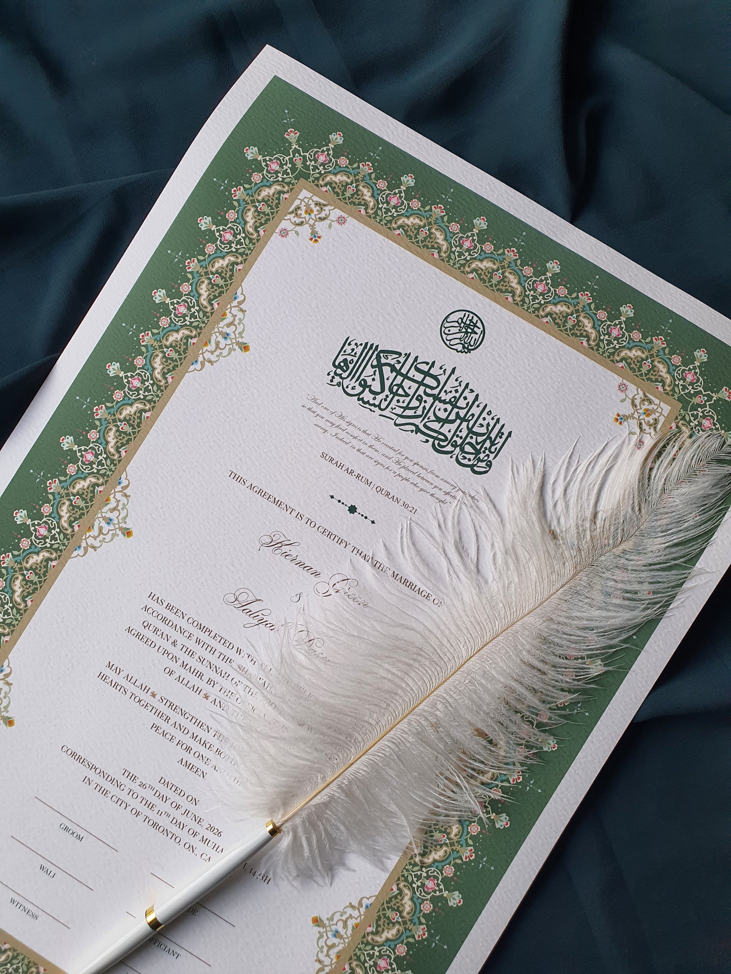 Amira - Sage Green Nikah Certificate