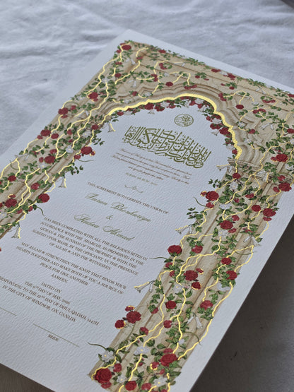 Scarlet Bloom - Gold Embellished Nikah Certificate