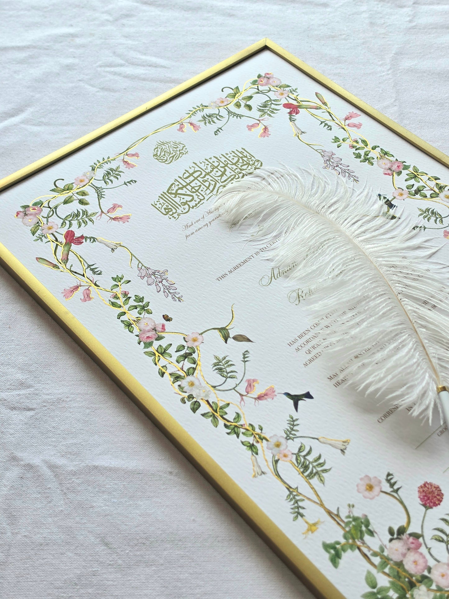 Dance of the Hummingbird - Gold Embellished Nikah Certificate