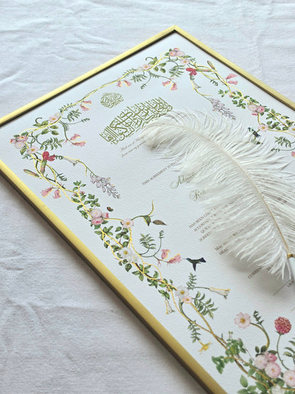 Dance of the Hummingbird - Gold Embellished Nikah Certificate