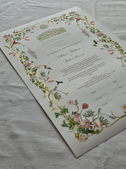 Dance of the Hummingbird - Gold Embellished Nikah Certificate