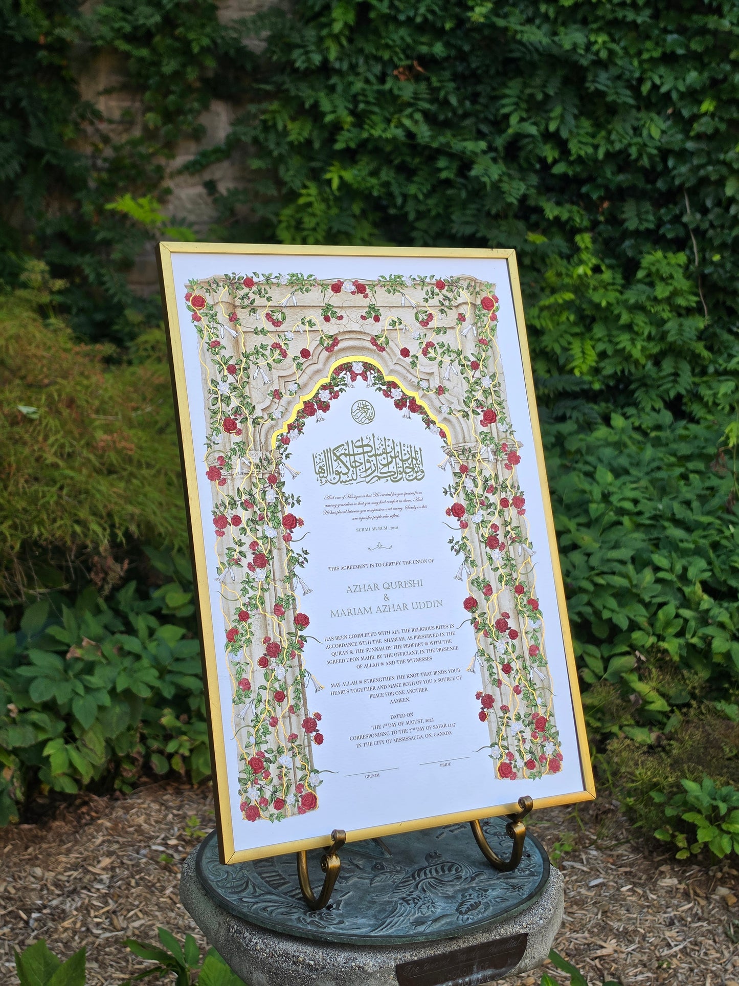 Scarlet Bloom - Gold Embellished Nikah Certificate