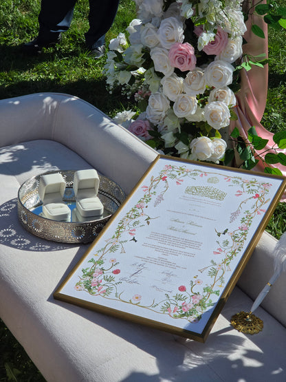 Dance of the Hummingbird - Gold Embellished Nikah Certificate