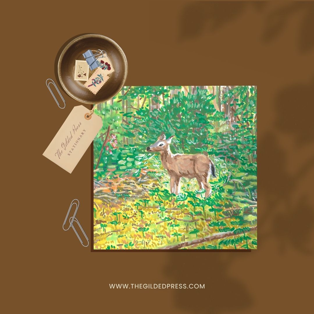 Deer in Forest Illustration Note Card (Set of 4)
