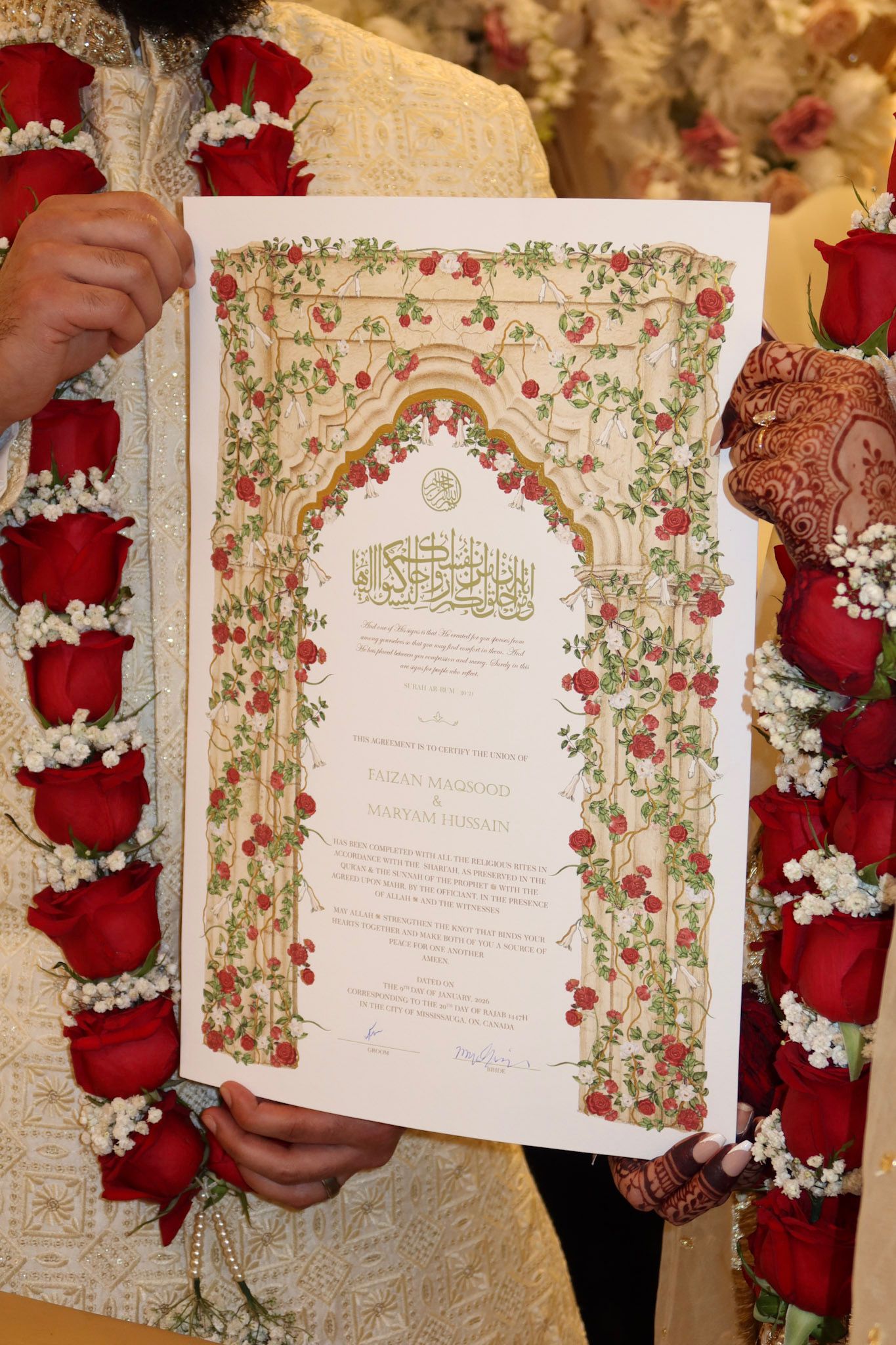 Scarlet Bloom - Gold Embellished Nikah Certificate