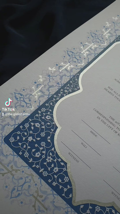 Wa'd - Silver Navy Embellished Nikah Certificate